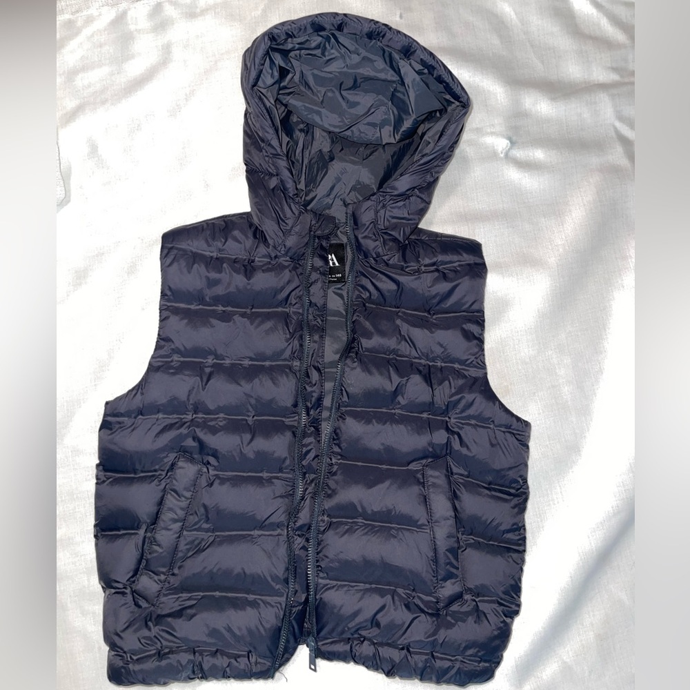 Zara Navy Puffer Vest with Hood